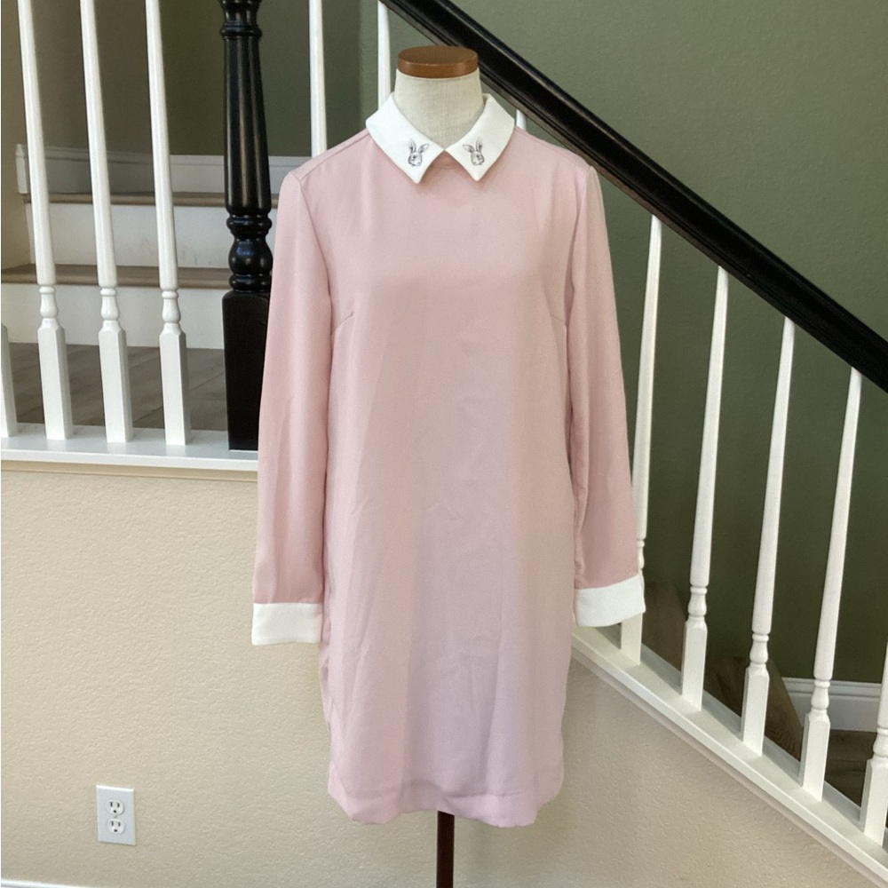 Victoria Beckham Elegant Pink Dress with White Collar (M)